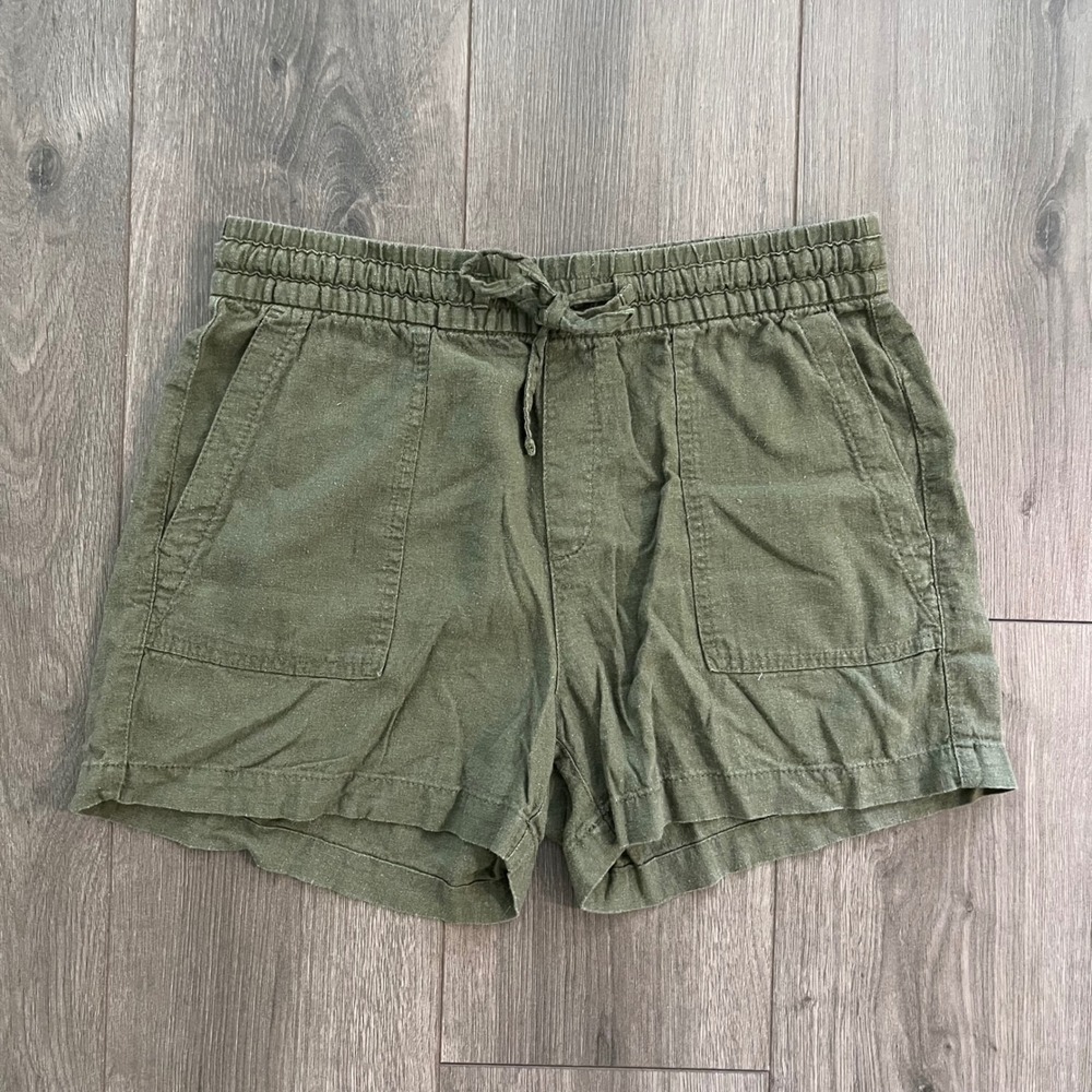 Old Navy Womens Olive Green Linen Blend Drawstring Utility Shorts Size Small